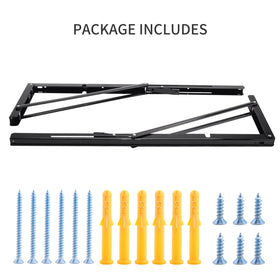 YUMORE folding shelf bracket extending a bar-table setup in a small room.