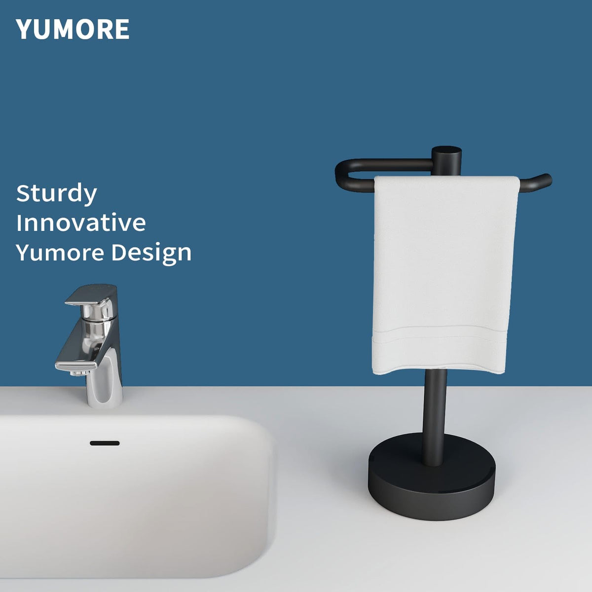 YUMORE hand towel holder stand loading ring demonstrates easy loading and quick towel access.