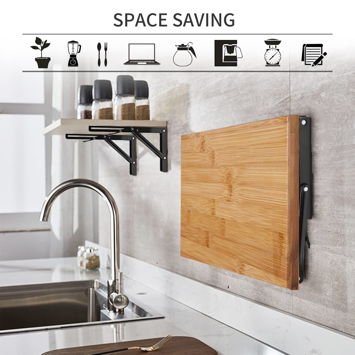 YUMORE bracket supports portable bar table on pony wall.