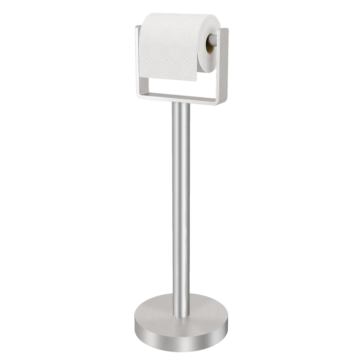 YUMORE free-standing toilet paper holder with a stable weighted base for reliable bathroom use.