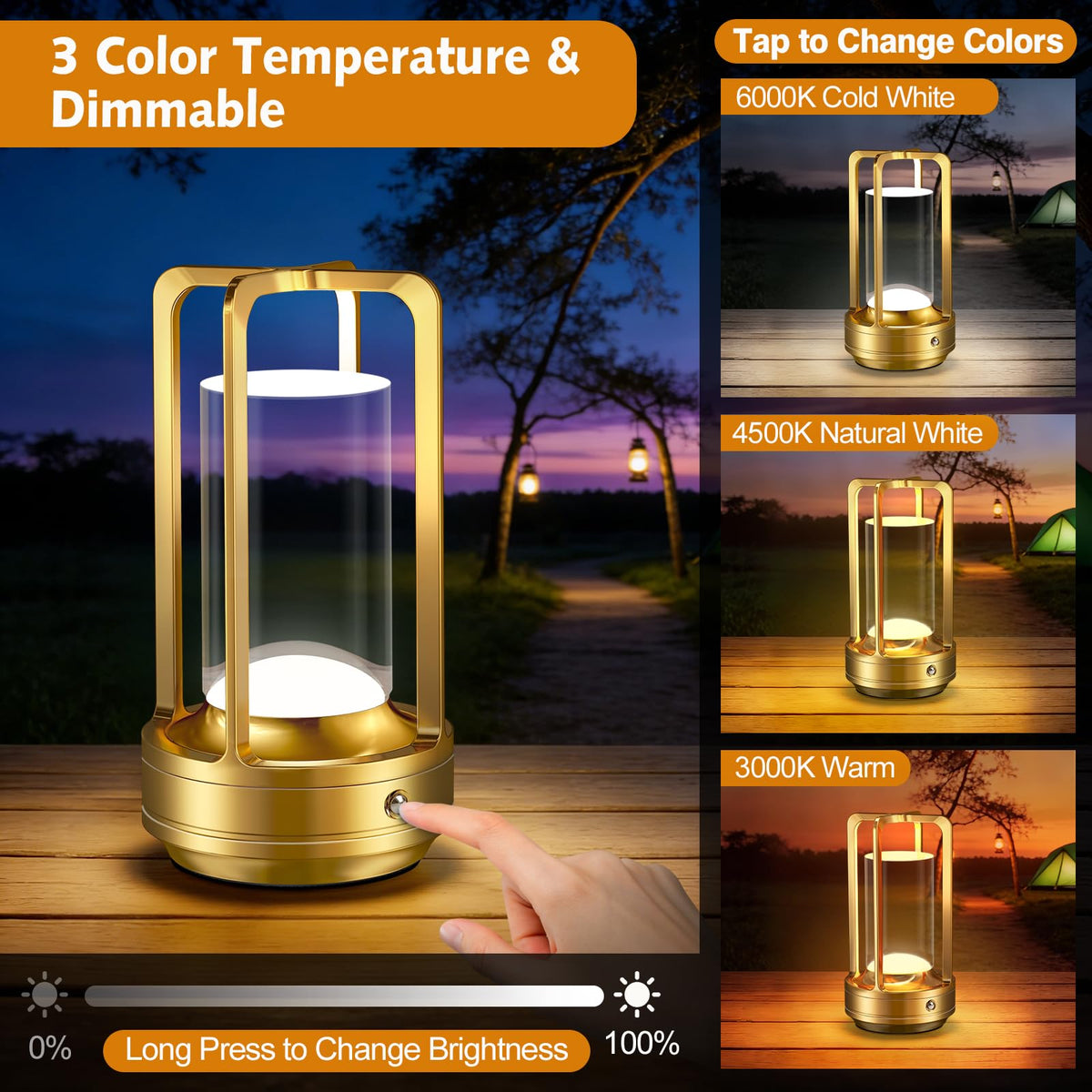 Yunaking 3-color stepless dimmable lamp creates warm to cool atmospheres.