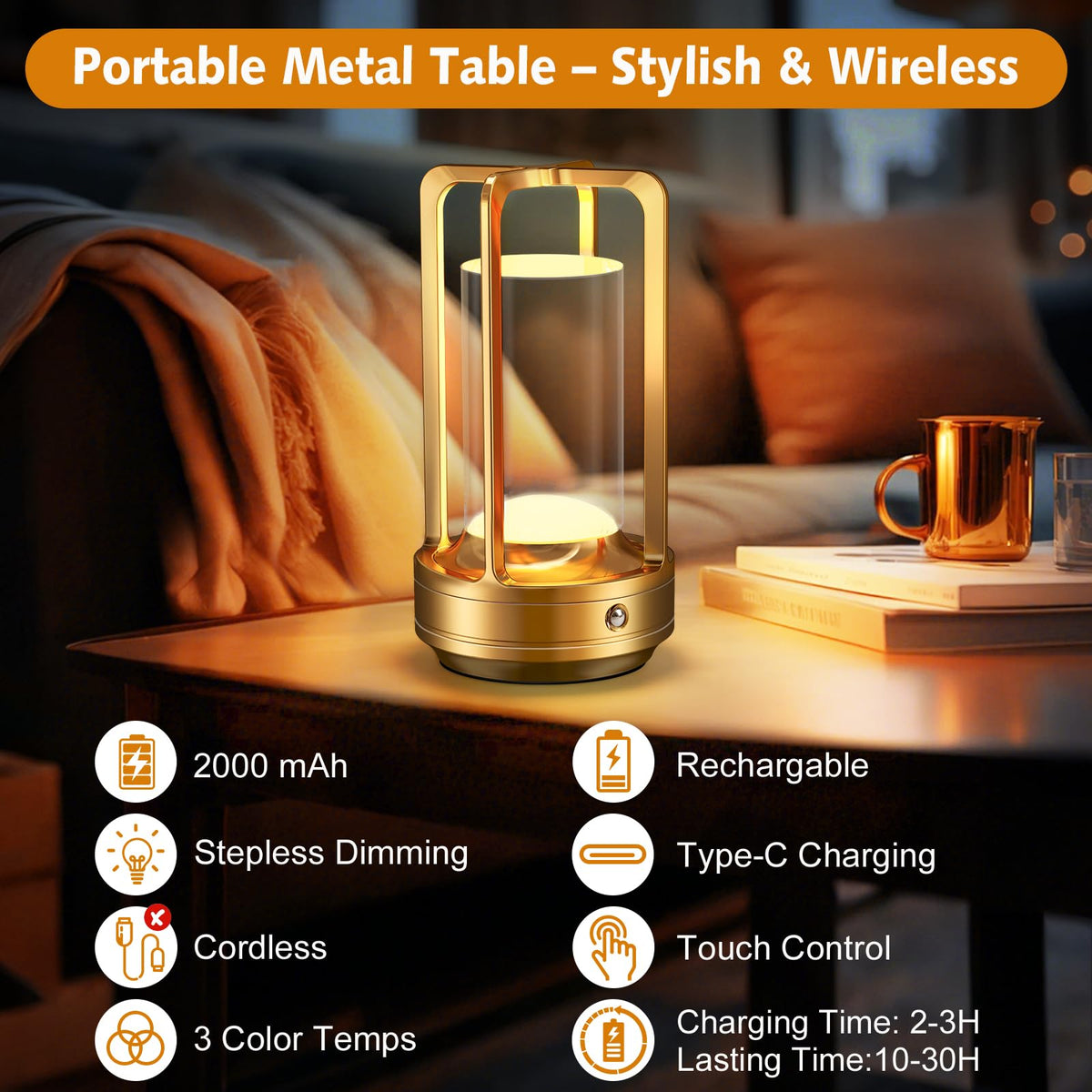 Yunaking cordless table lamp designed for indoor and outdoor use anywhere.