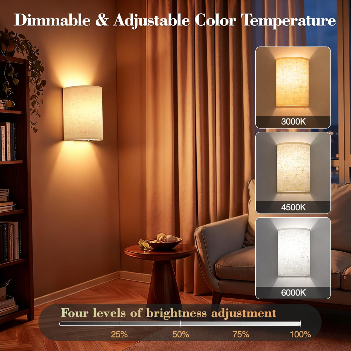 Yunaking dimmable LED wall sconce with seven colors and white modes