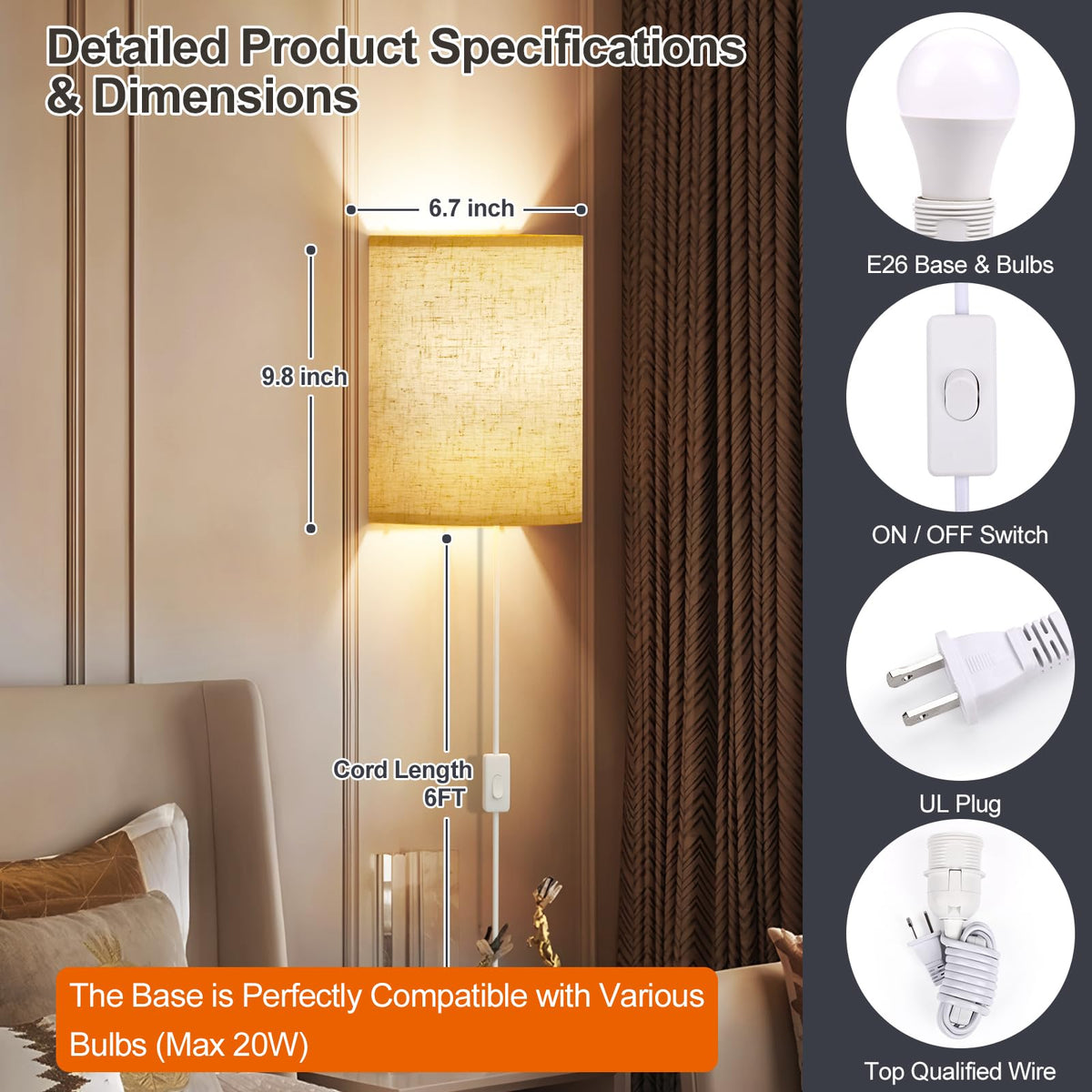 Yunaking wall sconce with double mounting options for easy setup.