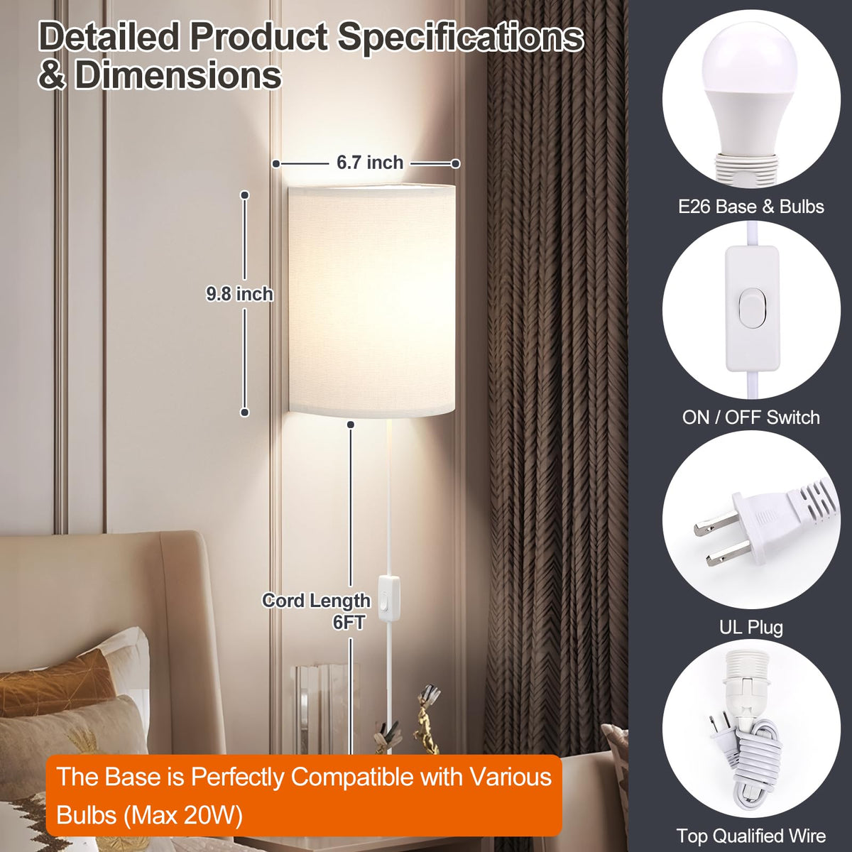 Yunaking wall sconce on/off switch for quick lighting control
