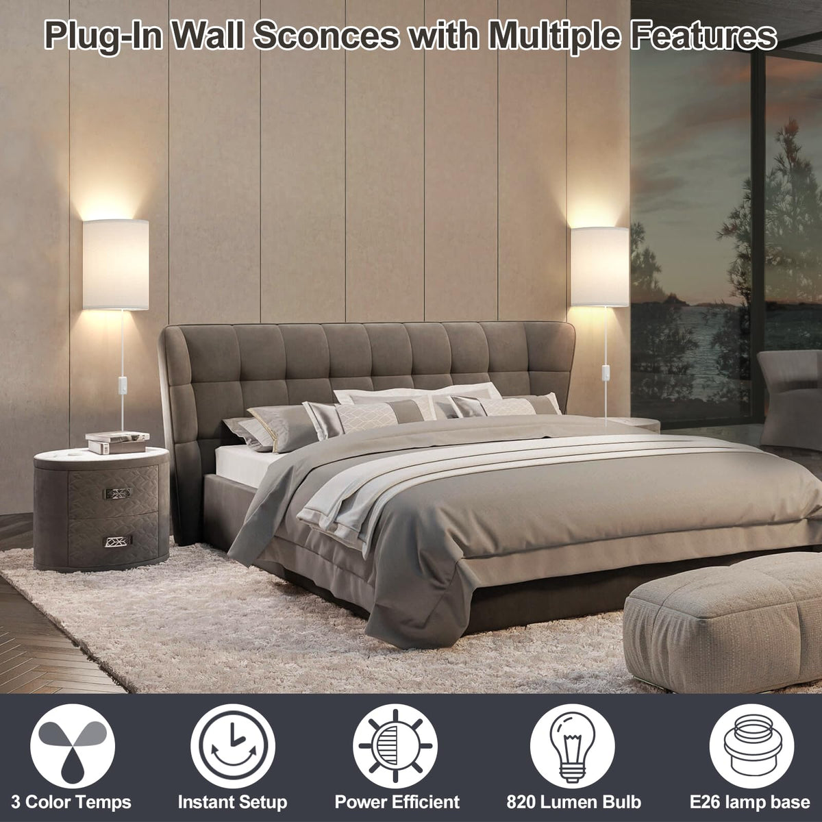 Yunaking wall sconce demonstrates drill or adhesive mounting for flexible decorating options
