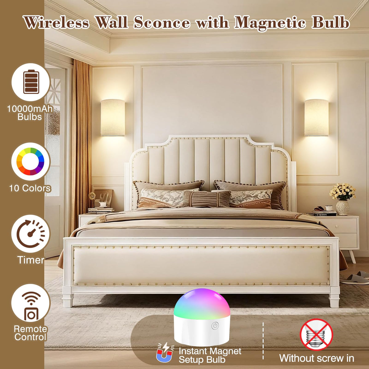 Yunaking wireless wall light with remote control for color and brightness
