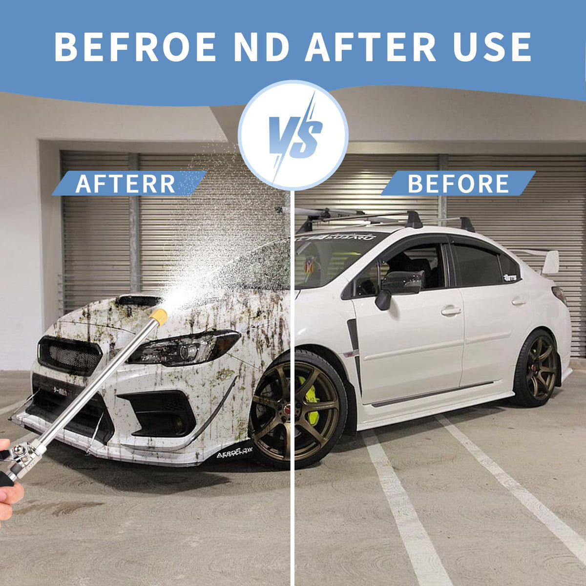 YunGuoGuo wand in use while washing a car with controlled spray.