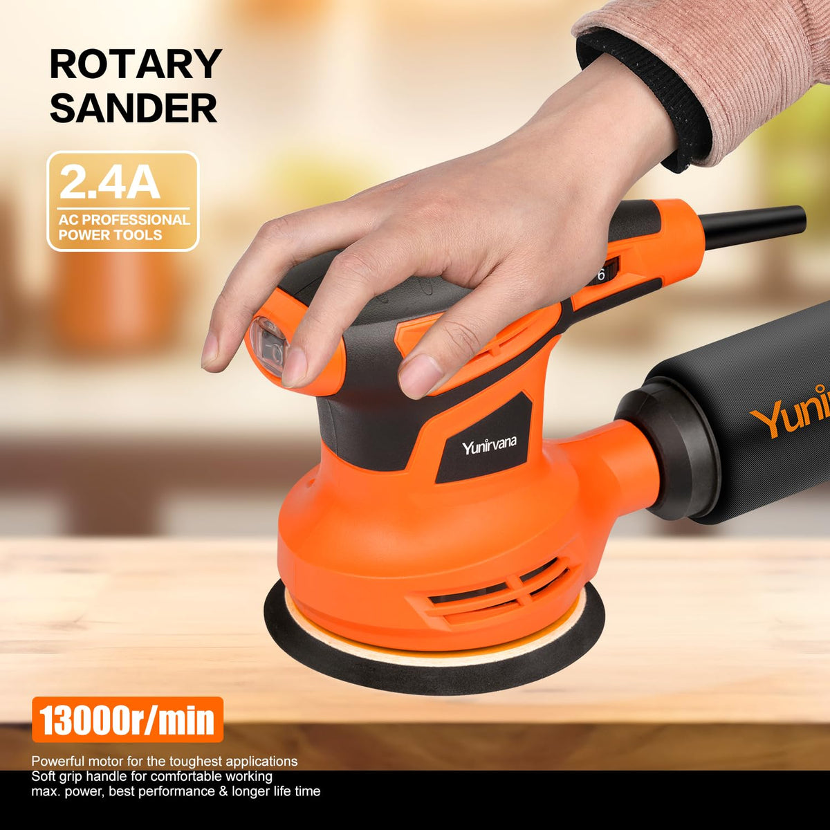 Yunirvana orbital sander with 125mm pad for larger surface coverage