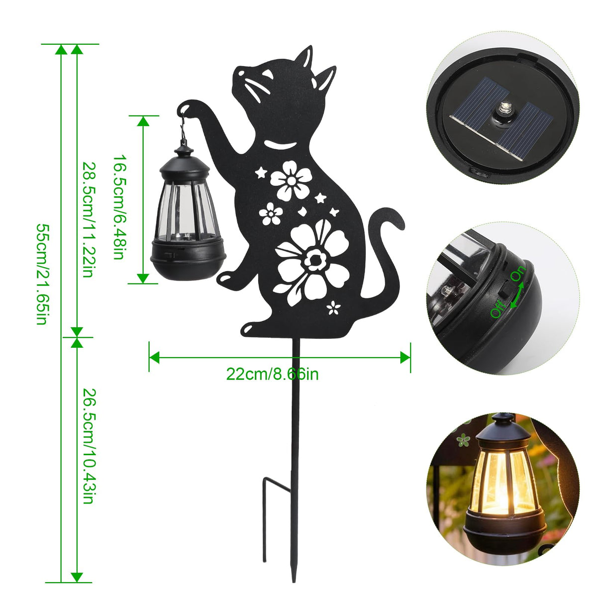 YUNLINGAA cat lantern casting warm amber glow along garden path