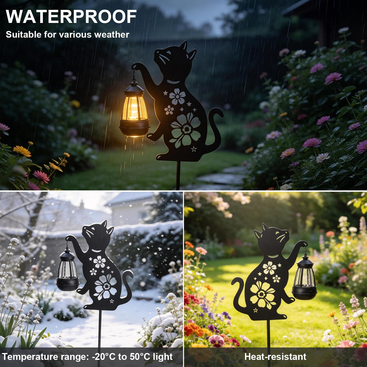 YUNLINGAA solar cat lantern with auto dusk-to-dawn sensor