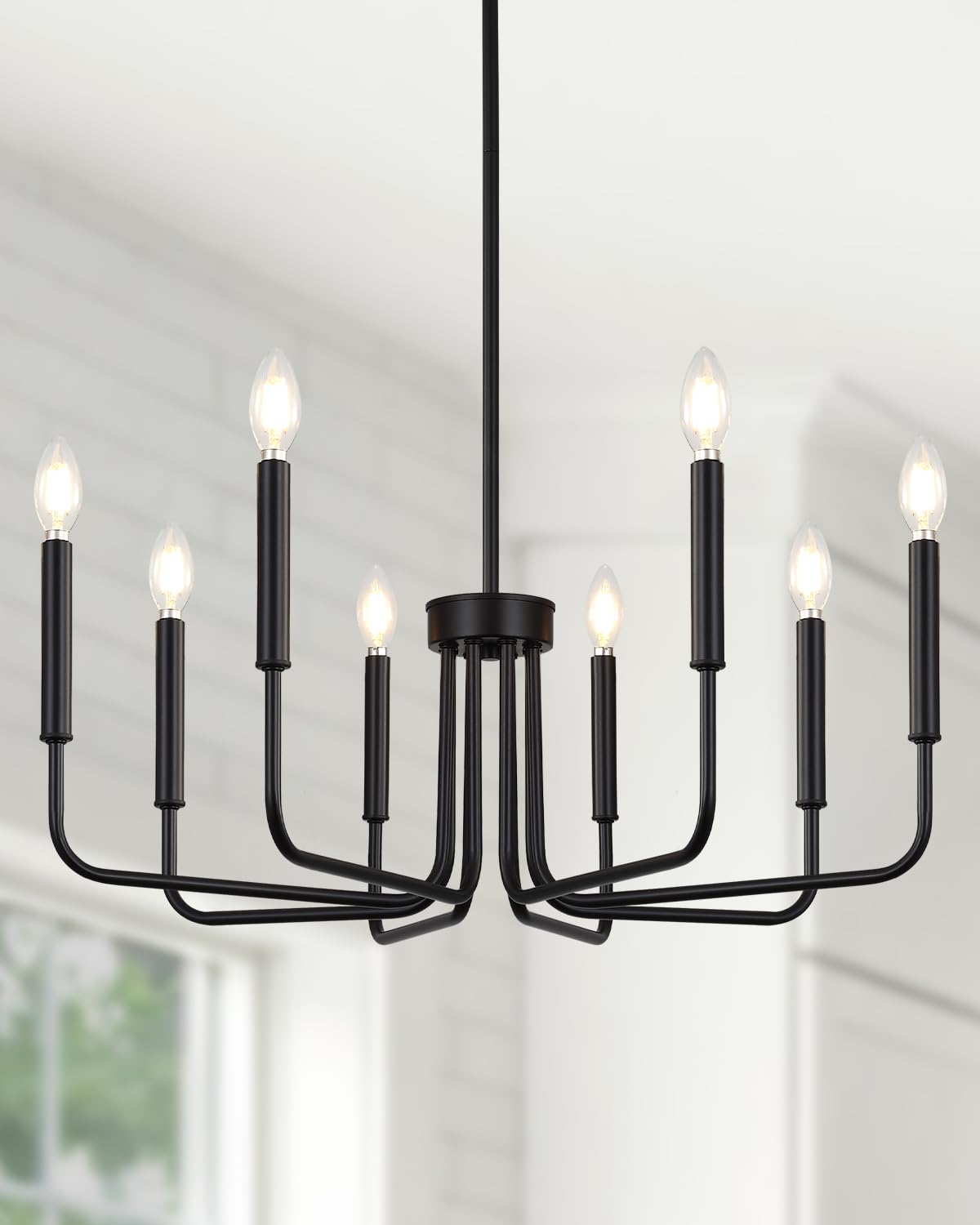 Yunnix 8-light chandelier over dining room creates warm ambience
