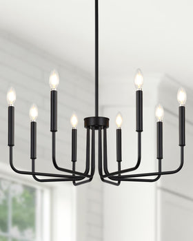 Yunnix 8-light chandelier over dining room creates warm ambience