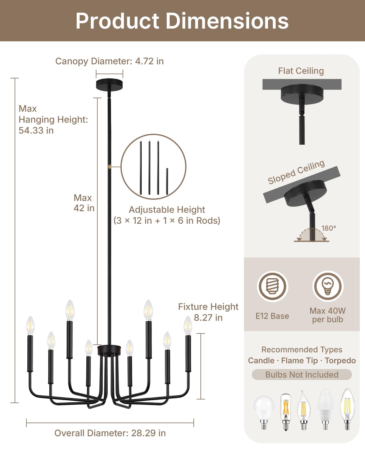 Yunnix height-adjustable extension rods to fit various ceiling heights