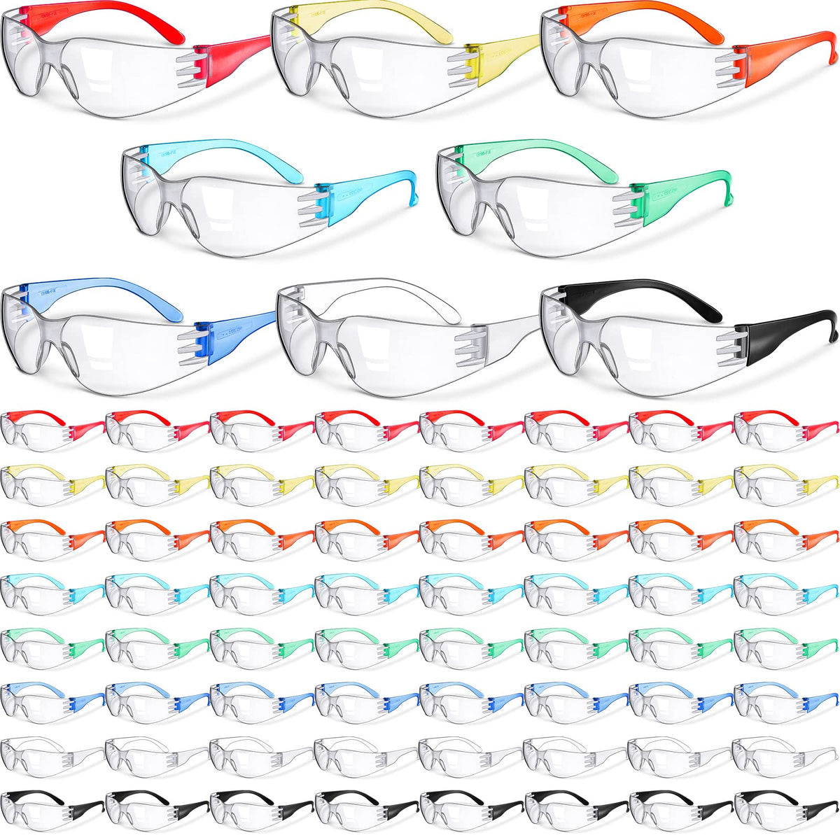 Yunsailing 64-pair safety glasses pack with clear lenses for everyday protection.