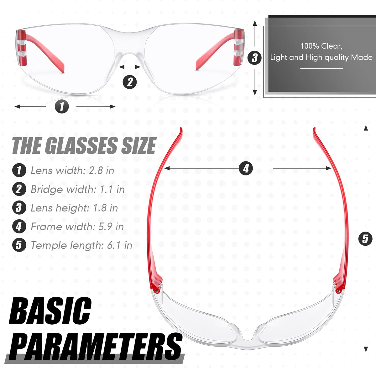 Yunsailing wraparound frames provide full peripheral eye protection and secure fit.
