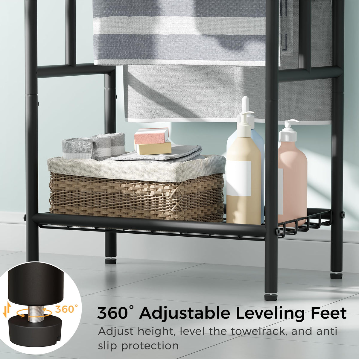 YUNSCEND 110-pound capacity illustrates sturdy support for heavy towels.