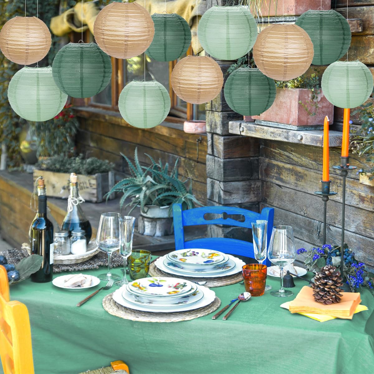 YUNXUAN sage-forest-tan lanterns provide cohesive color at events