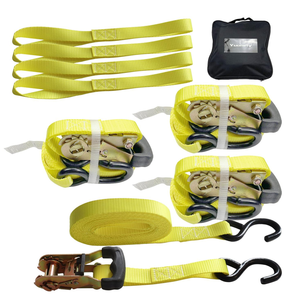 Yuoneiy ratchet buckle with rubber handle offers comfortable grip during securing.