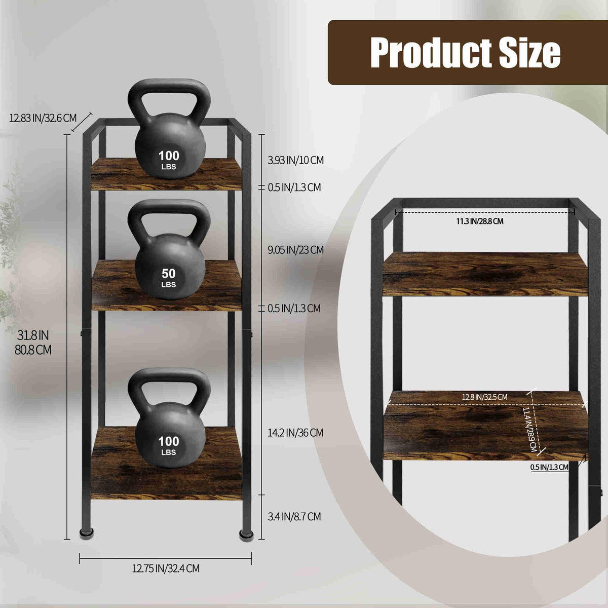 Yuoziyy 3-tier 32in stand demonstrates versatile storage options.