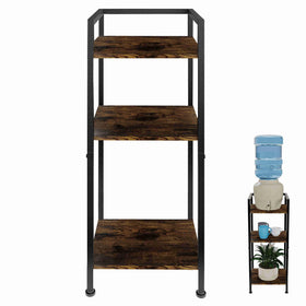 Yuoziyy water dispenser stand front view shows sturdy wood and metal construction.