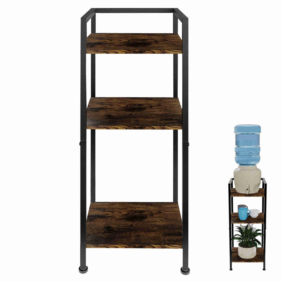Yuoziyy water dispenser stand front view shows sturdy wood and metal construction.