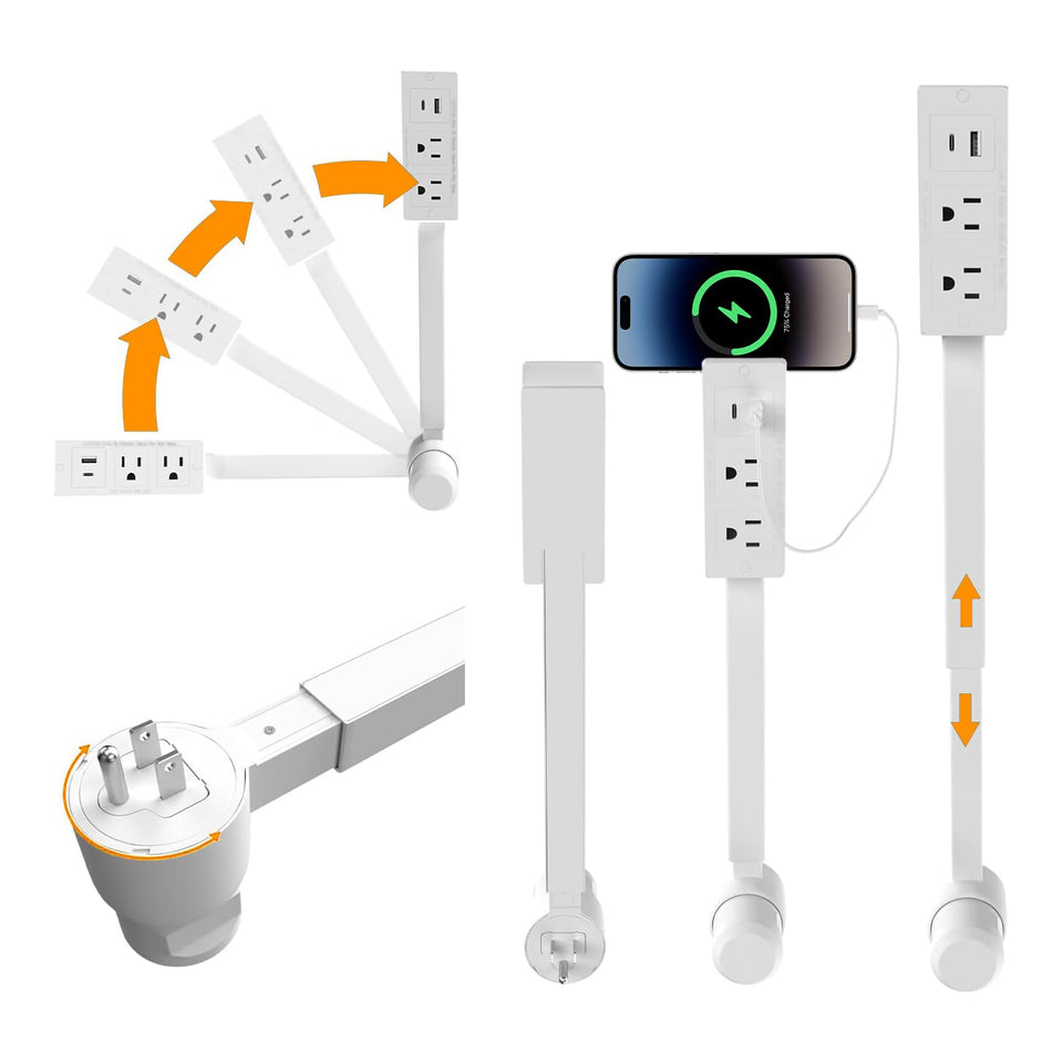 YupURStyle rotating outlet extendable stick front view shows compact hidden-space design.