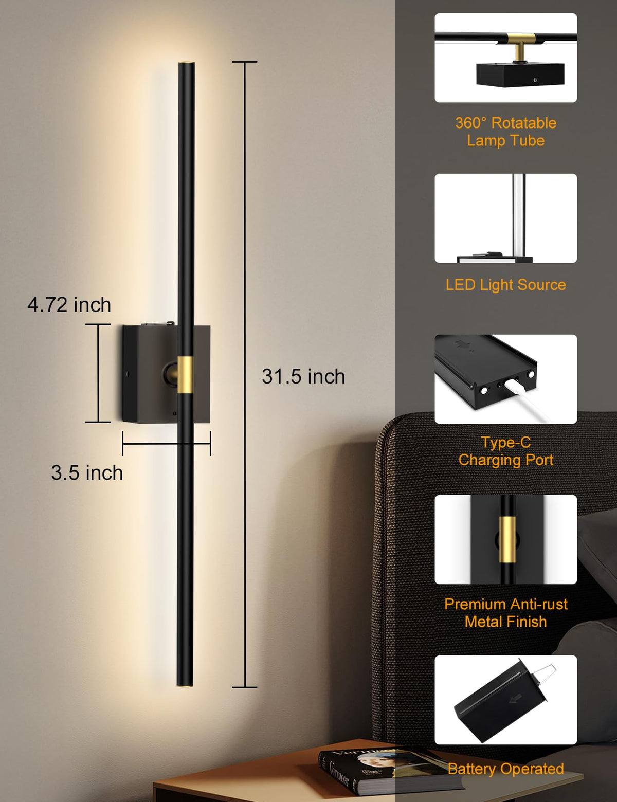 Yurnero remote-controlled lighting with 18-foot range for convenience.