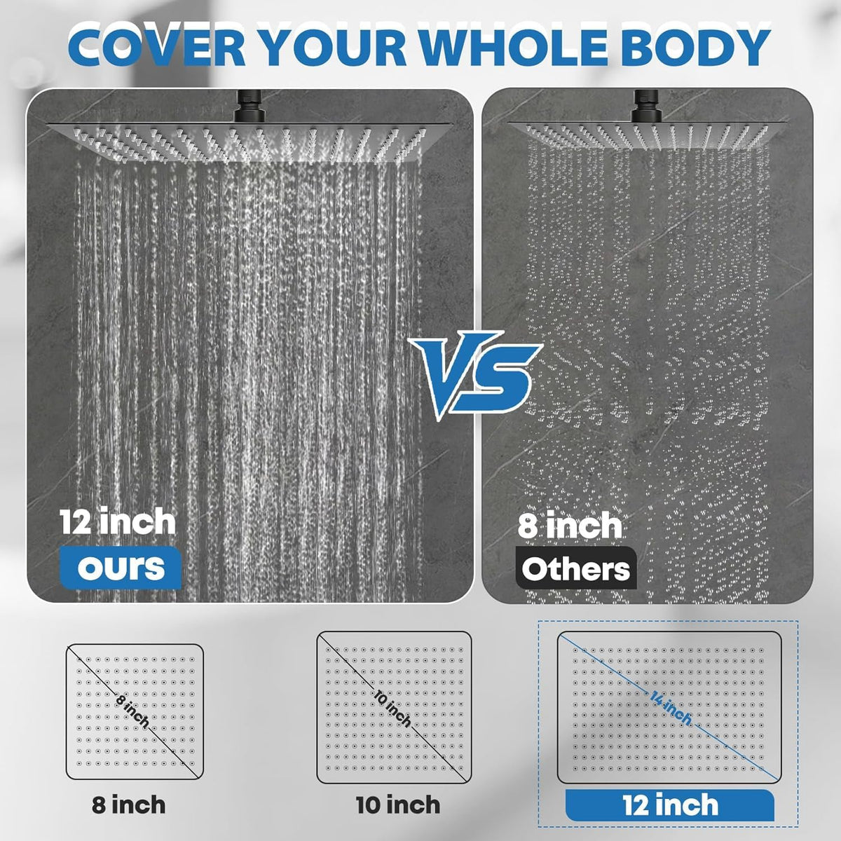 Yurnomy 11 inch extension arm keeps shower head away from the wall for full spray.