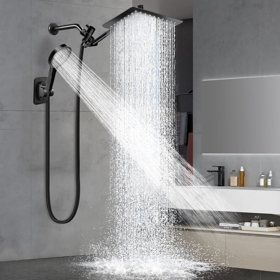 Yurnomy 12 inch square rain shower head provides wide rainfall coverage for a spa like shower.