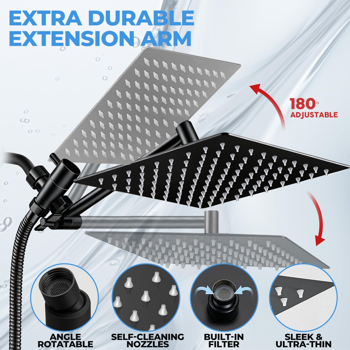 Yurnomy 360-degree rotation enables versatile showerhead positioning.