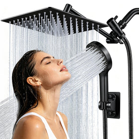 Yurnomy 8-inch square rain shower head delivers wide, spa-like coverage for full-body rinses.