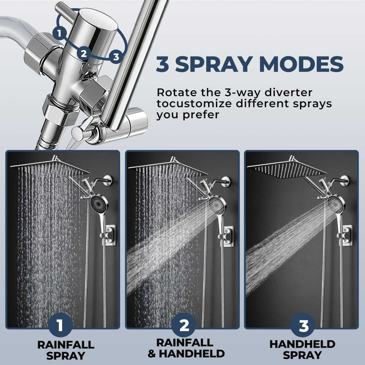 Yurnomy handheld spray complements the rainfall head for targeted rinse.