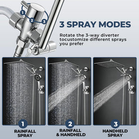 Yurnomy handheld spray complements the rainfall head for targeted rinse.