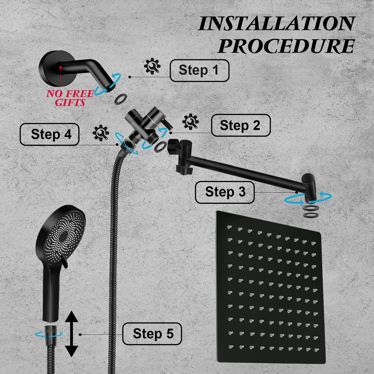 Yurnomy waterproof hose with gaskets to prevent leaks during showers.