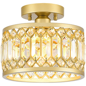 YURNYQ crystal ceiling light 9.05 inch glow enhances hallway ambience.