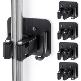 YUWANTING broom holder with four grippers keeps mops neatly organized and accessible.