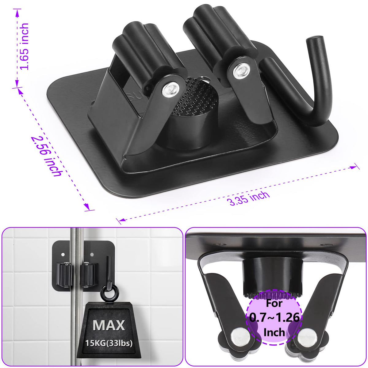 YUWANTING wall mount mop rack with four hooks keeps cleaning tools off the floor.