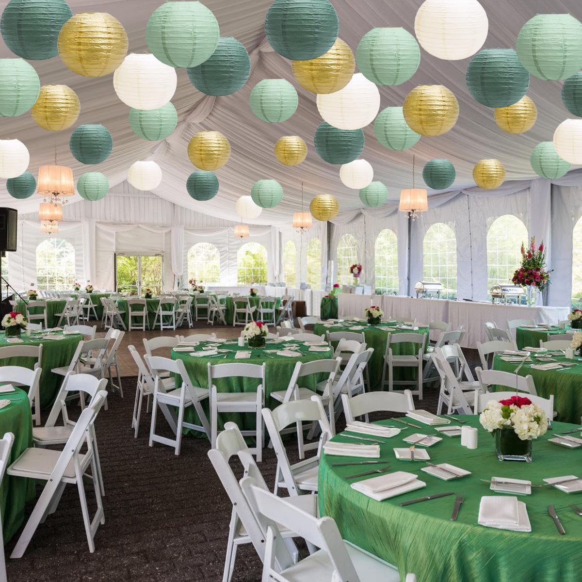 Yuxiou sage green lanterns hanging setup for easy ceiling decor
