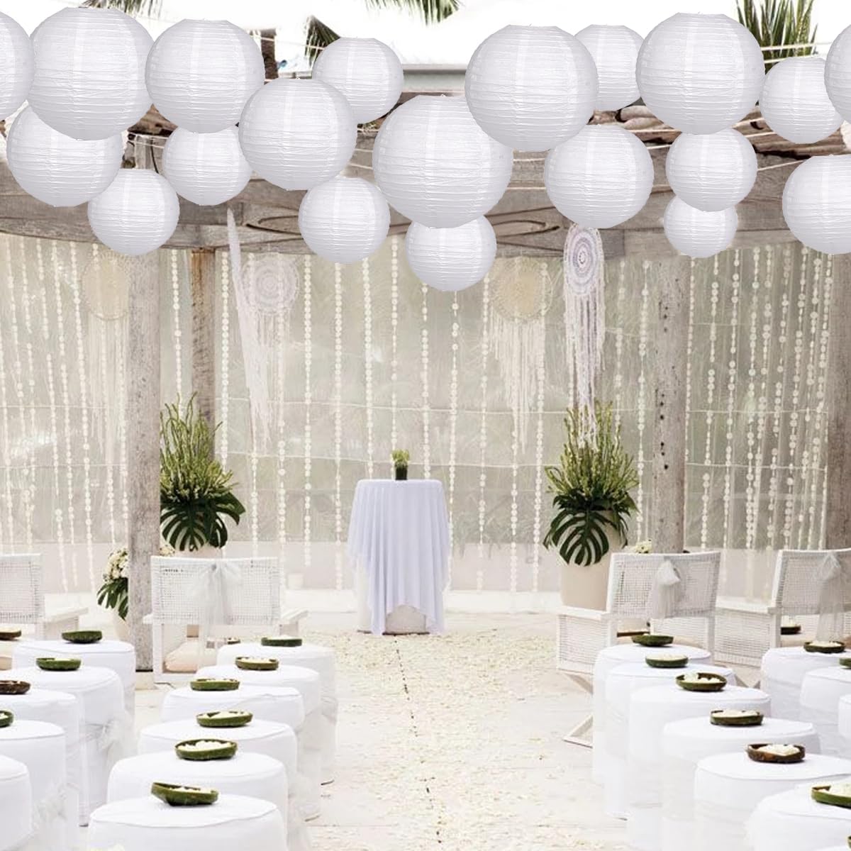 Yuxiou 6-inch white lanterns provide delicate accents