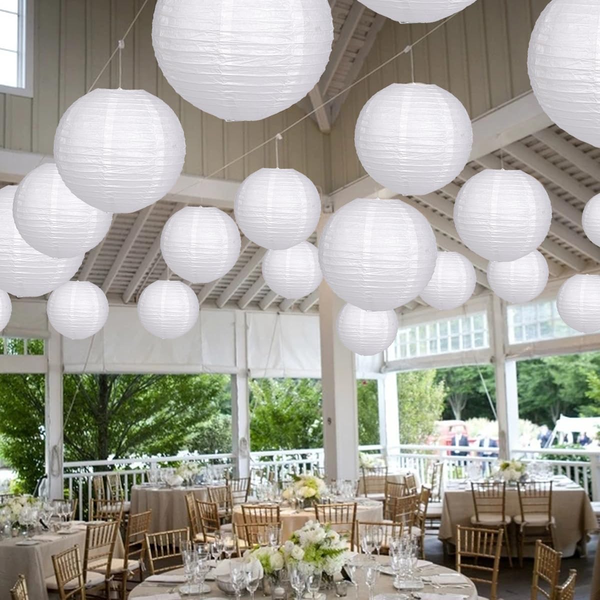 Yuxiou 8-inch white lanterns add vertical depth to decor