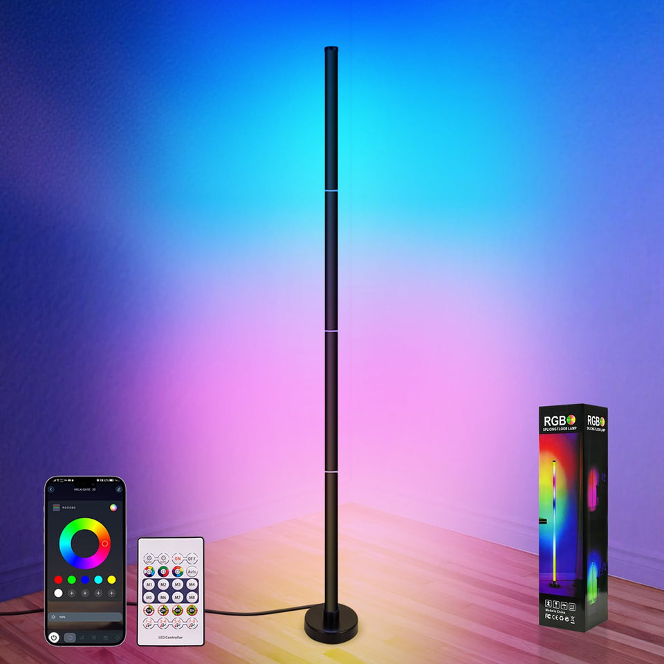 YUXORAH Corner Floor Lamp with RGB LED strip for vibrant color options in living spaces.