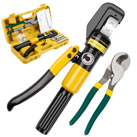 YUZES hydraulic crimping tool in use for precise cable terminations