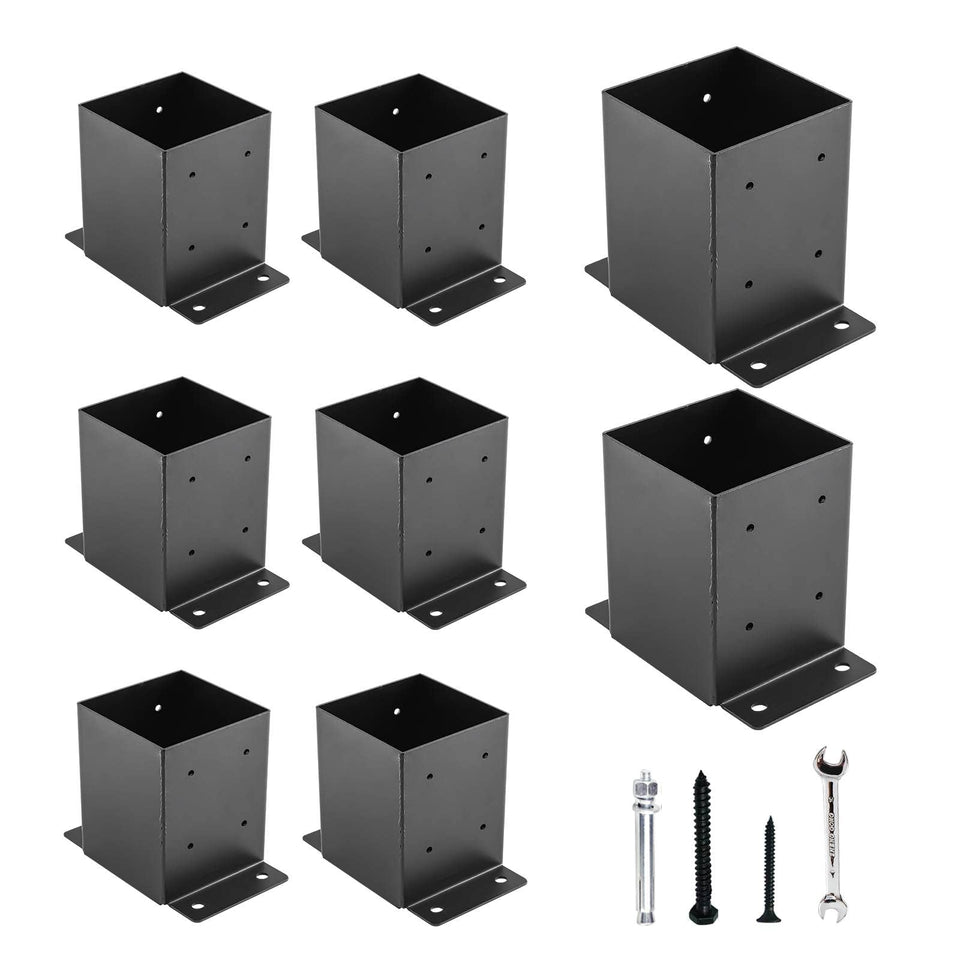 YVHFWOY 4x4 post base side view for sturdy deck railing installs.