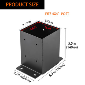 YVHFWOY 4x4 post base top view highlights precise inner dimensions.