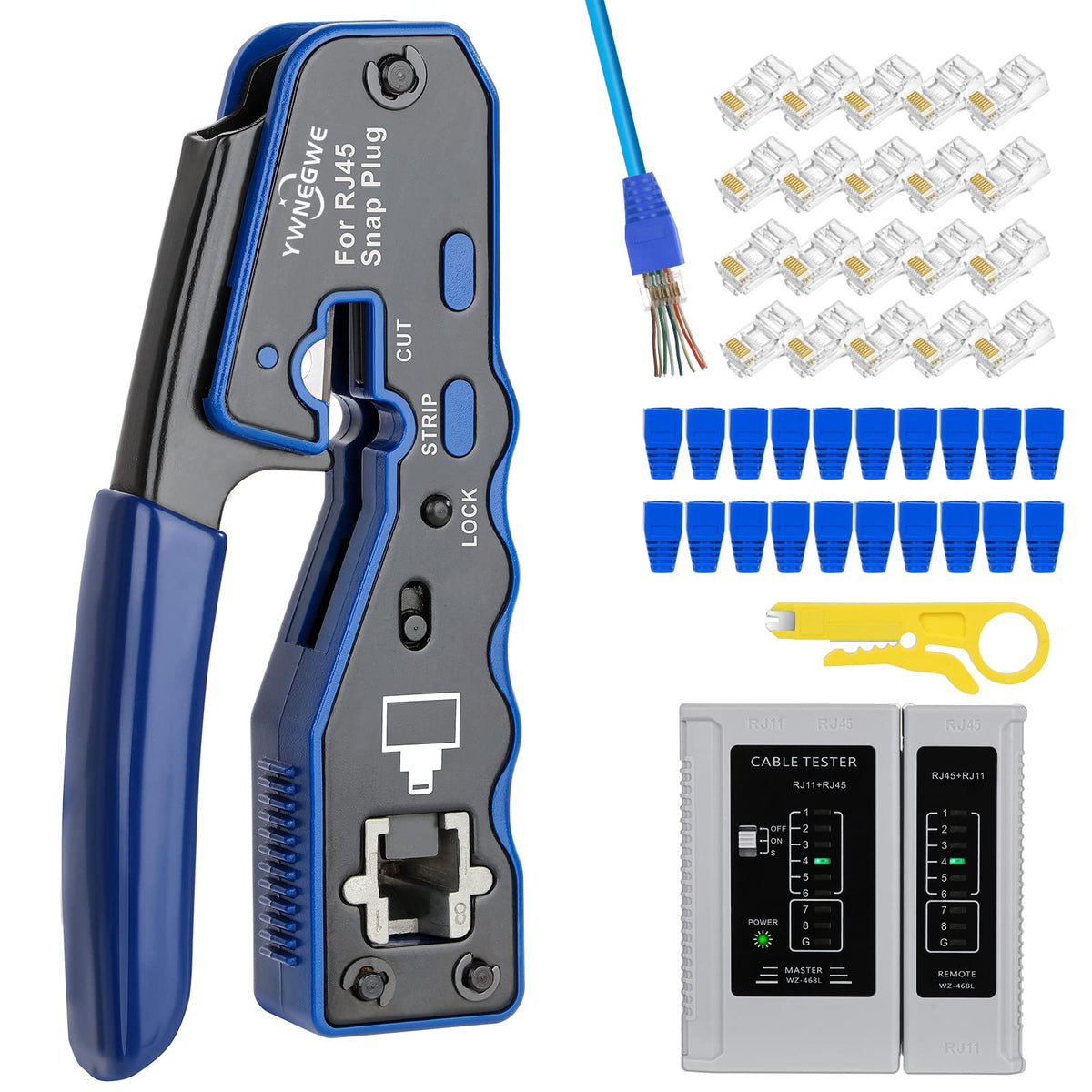 YWNEGWE RJ45 crimp tool front view for precise pass-through terminations