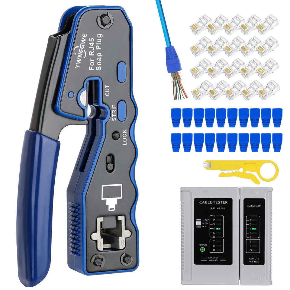 YWNEGWE RJ45 crimp tool front view for precise pass-through terminations