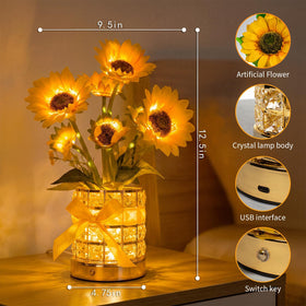 YWYWLED Sunflower LED lamp on nightstand with soft ambient light
