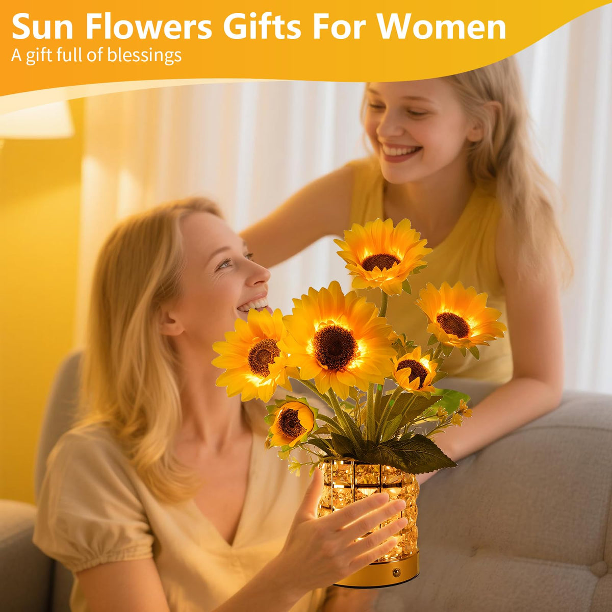 YWYWLED Sunflower LED lamp on a cafe table adds elegance