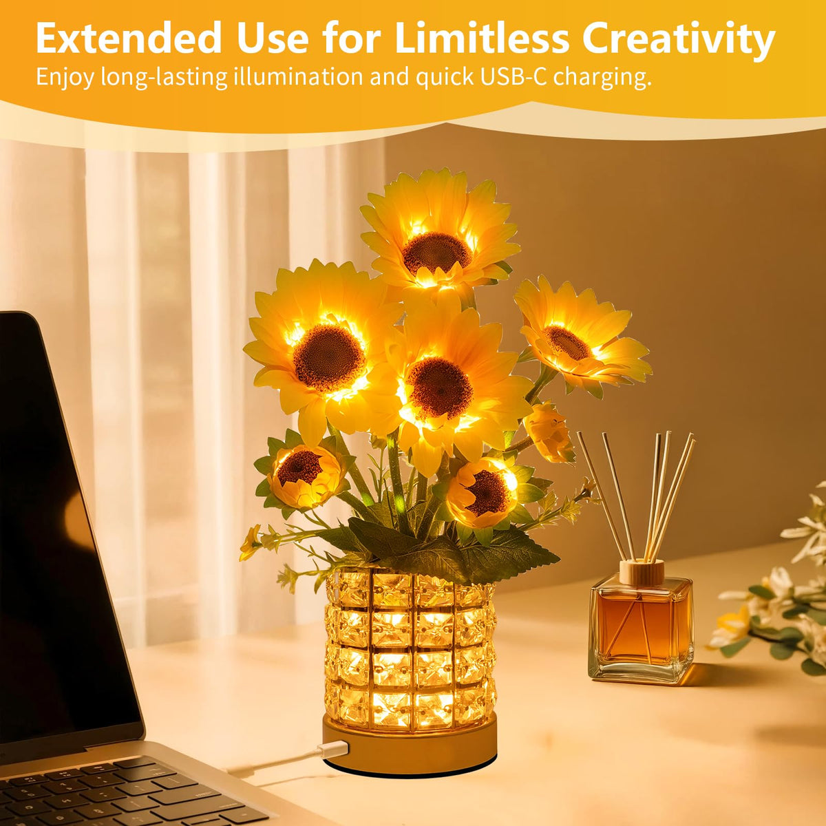 YWYWLED Sunflower LED lamp packaged as stylish gift-ready decor